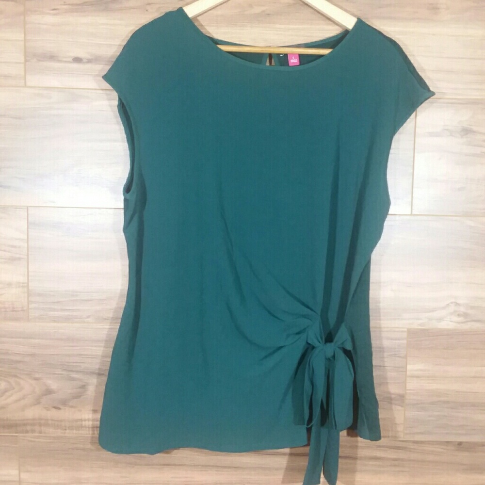 Vince Camuto Side Tie Ruched Stretch Crepe Top L